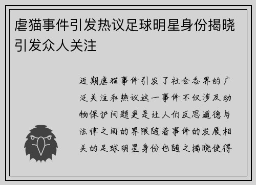 虐猫事件引发热议足球明星身份揭晓引发众人关注